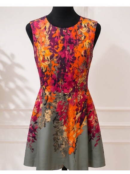 Karen Millen Floral Fit & Flare Dress Size 8 | Vibrant Designer Statement